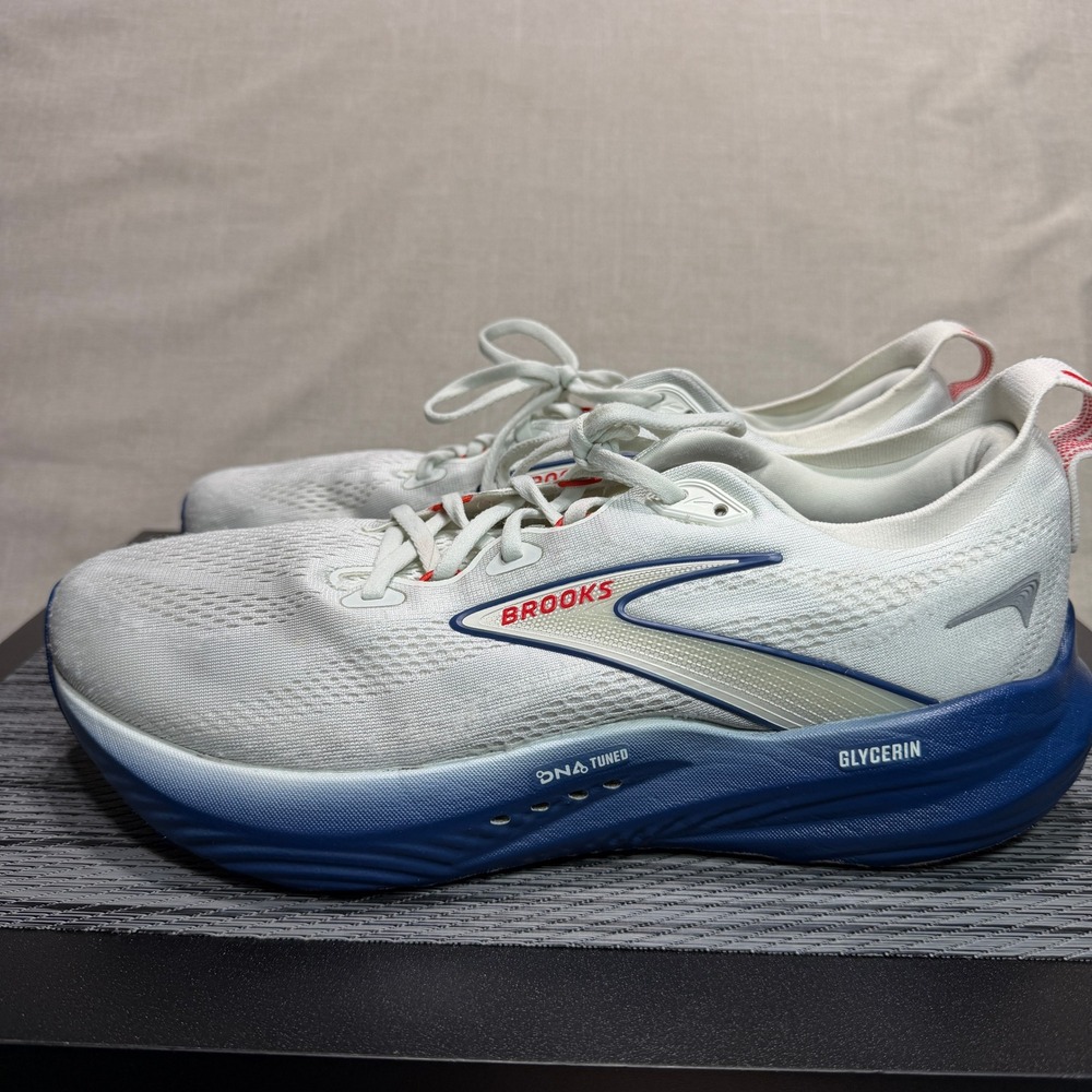 Brooks Glycerin 22 Running Shoes - Mens 11 - White Gray Blue Red 1104451D404